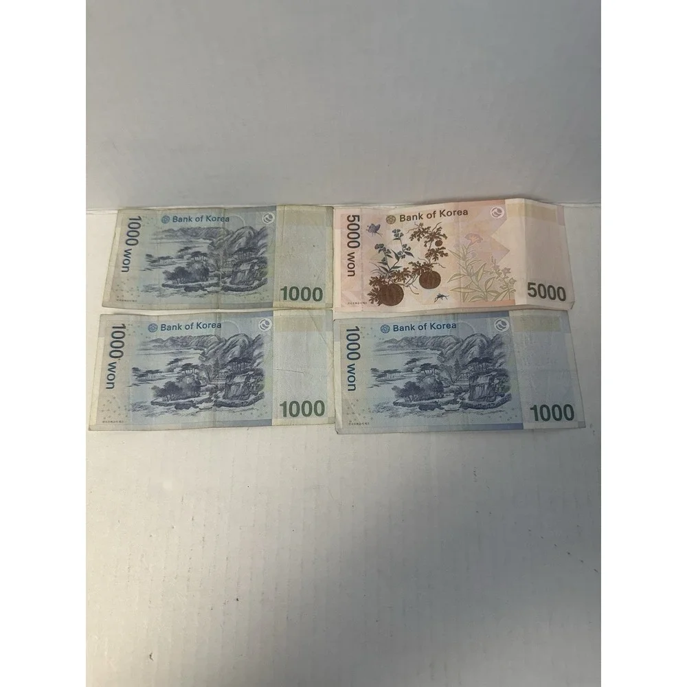 Lot of 4 South Korea Banknotes - 8000 Won Total (3x 1000 KRW, 1x 5000 KRW)